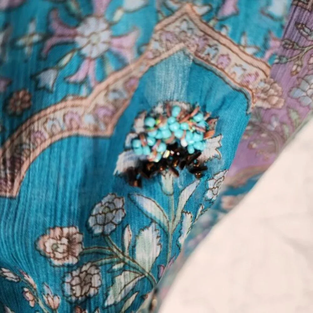 Zadig & Voltaire Floral Print Chiffon Beaded Dropwaist Rima Dress - Picture 4 of 12